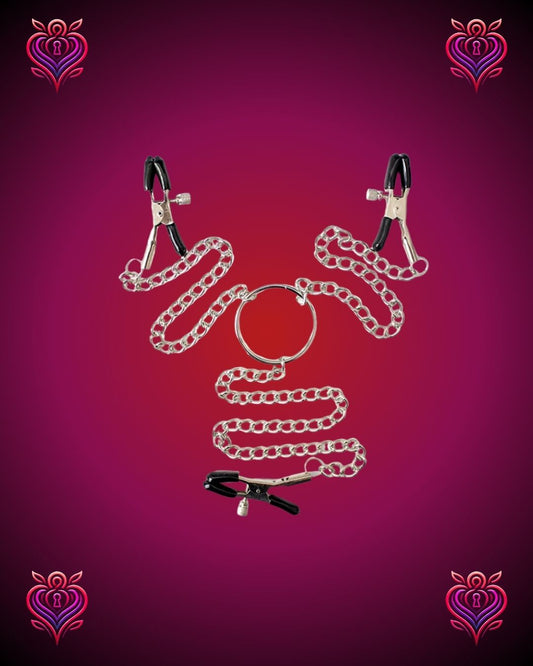 🔗Pinzas con Cadena y Argolla Íntima – Dominio y Placer en Cada Esencia💋