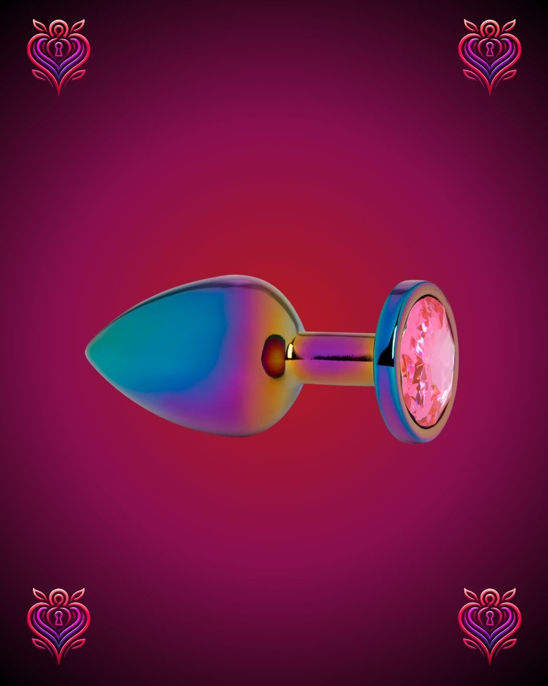 🌈Plug Metálico Holográfico con Joya Rosada💖