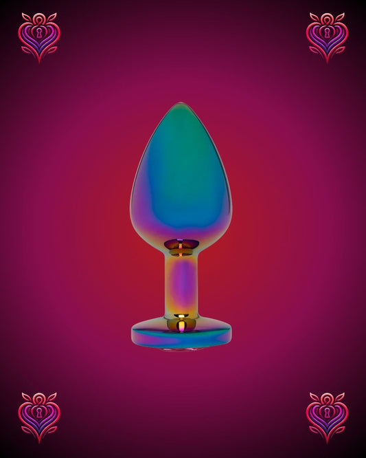 🌈Plug Metálico Holográfico con Joya Rosada💖