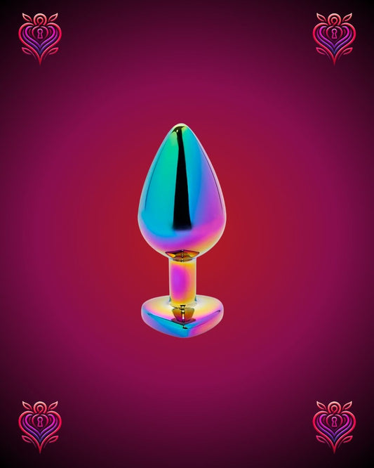 🌈Plug Anal Metálico Holográfico con Corazón Arcoíris💖