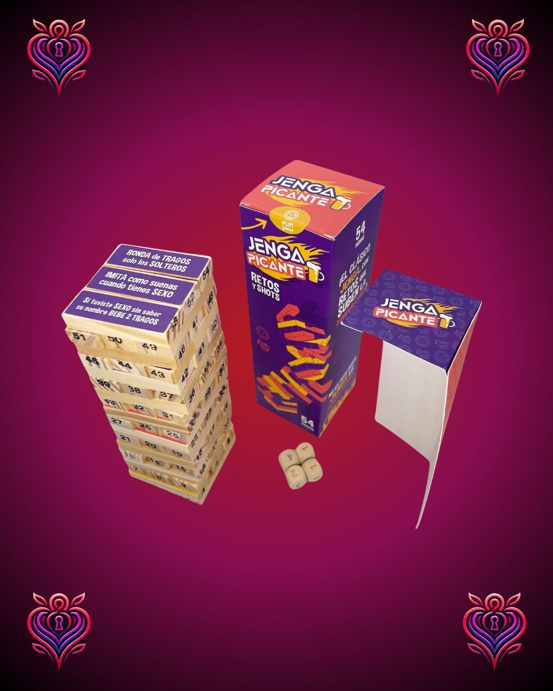 Juego Jenga Picante🌶️Retos y Shots · 54 Bloques