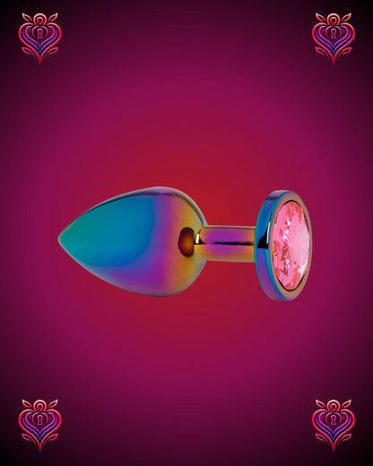 🌈Plug Metálico Holográfico con Joya Rosada💖