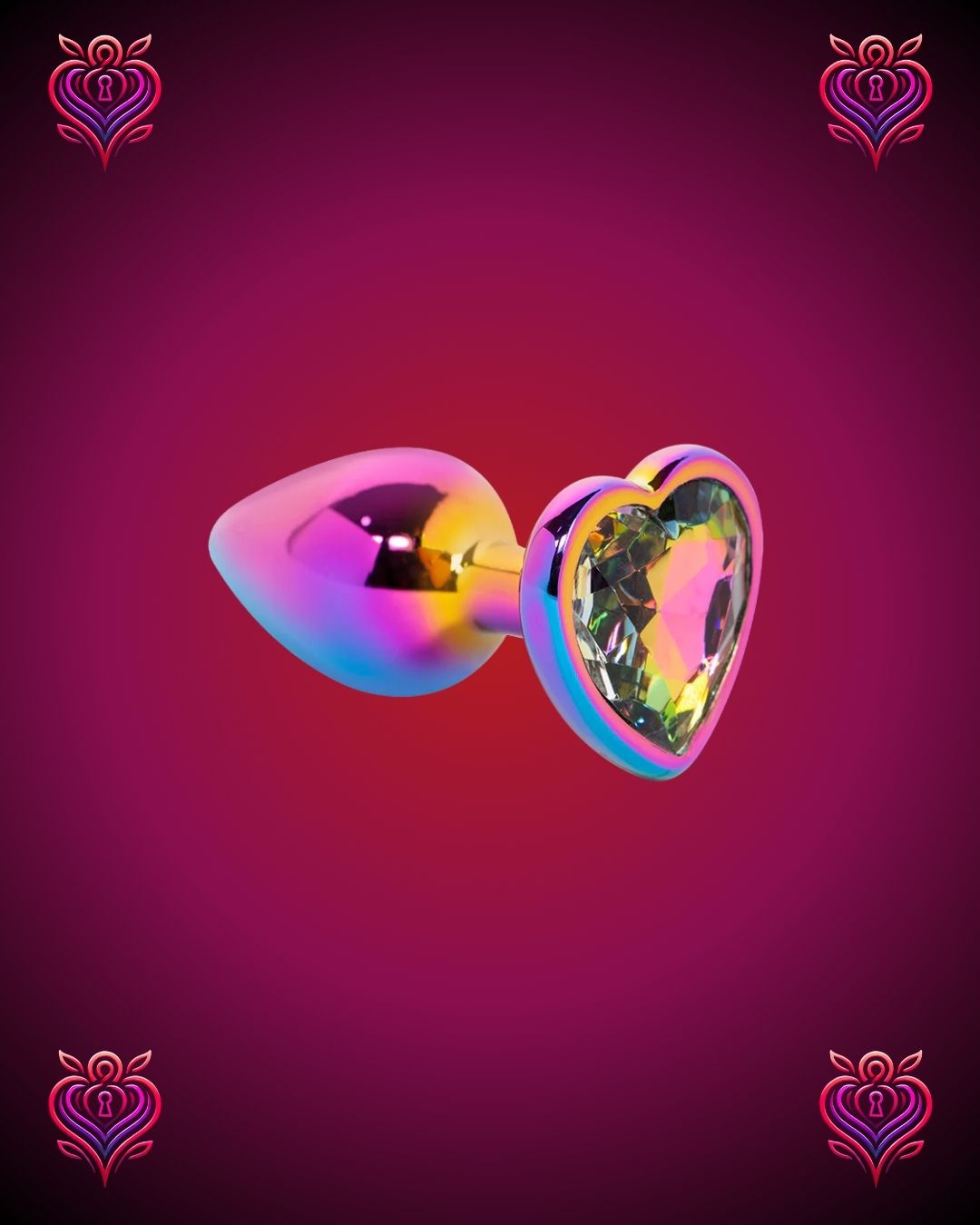 🌈Plug Anal Metálico Holográfico con Corazón Arcoíris💖