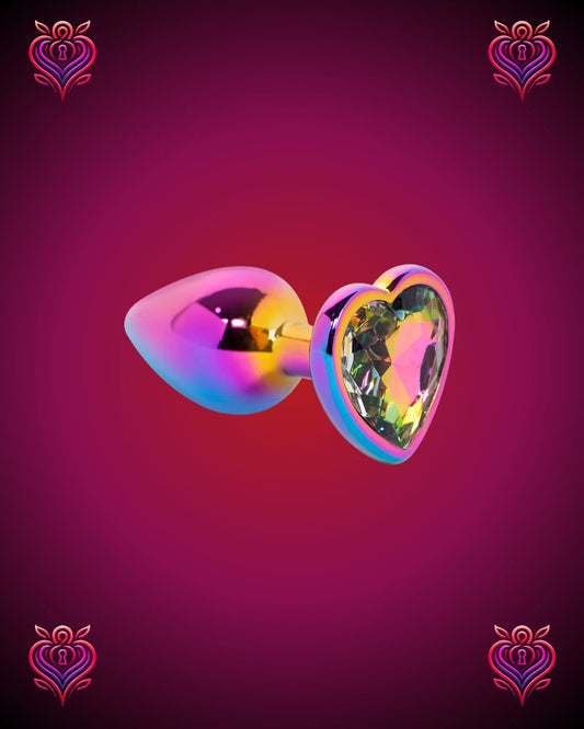 🌈Plug Anal Metálico Holográfico con Corazón Arcoíris💖