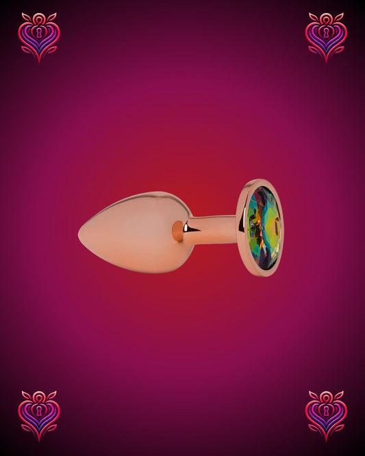 🌟Plug Metálico Oro Rosa con Joya Multicolor💎